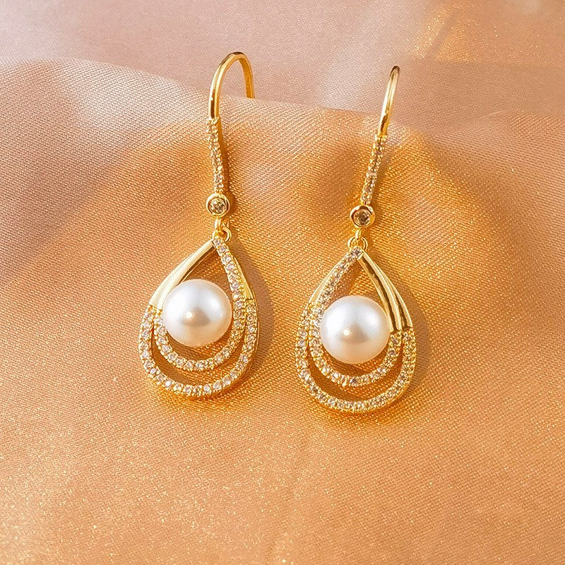 Zircon pearl earrings