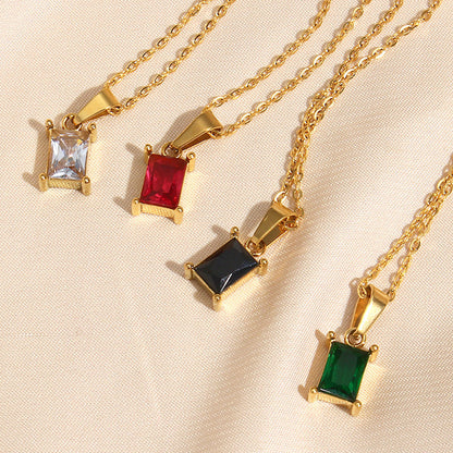 collarbone chain stainless steel square zircon pendant necklace