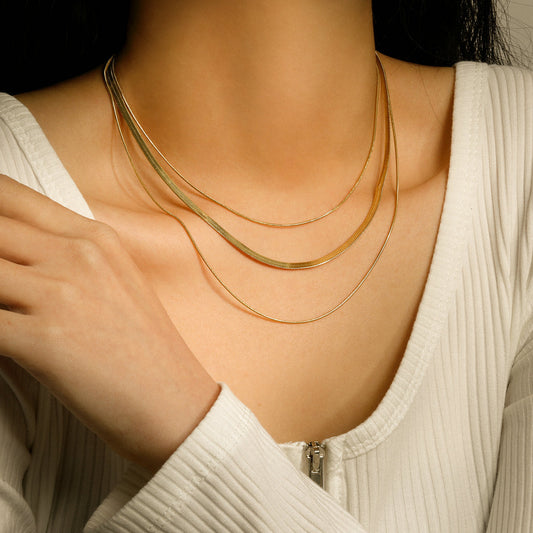 European style three-layer snake chain necklace