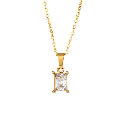 collarbone chain stainless steel square zircon pendant necklace