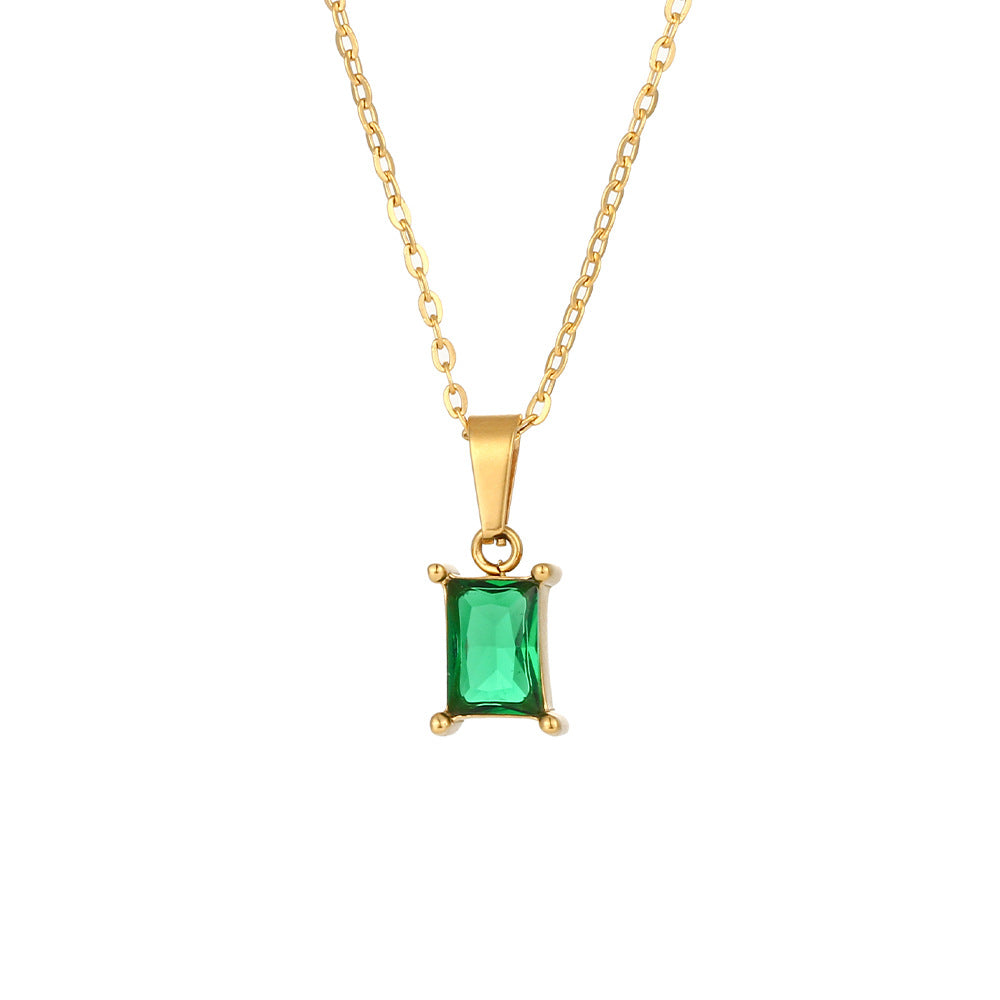 collarbone chain stainless steel square zircon pendant necklace